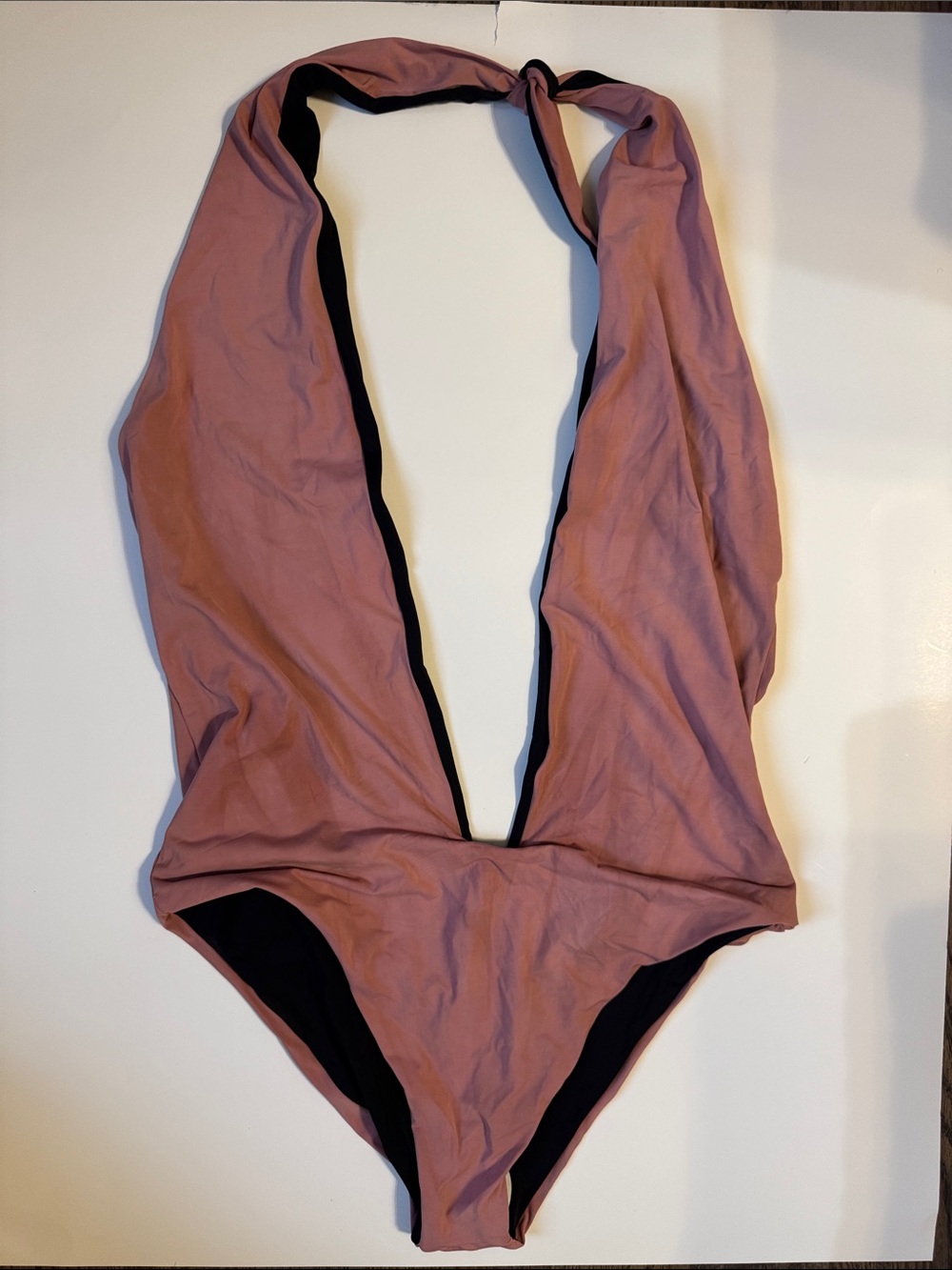 Charmosa Plunge Halter One-Piece Swimsuit in Dusty Rose